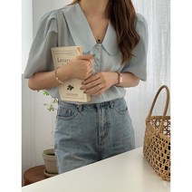 여성카라블라우스 크롭 청남방 소라색셔츠 린넨 40대미시쇼핑몰