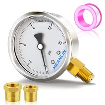 MEANLIN MEASURE 0~15Psi 스테인리스 스틸 0.6cm(1/4인치) NPT 6.4cm(2.5인치) 싱글 스케일 페이스 다이얼 글리세린 충전 연료 압력 게이지 액체, 0-15Psi, Lower Mount Single Scale
