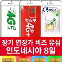 인도네시아 유심 칩 구매 8 일 핫스팟 무제한 지원 데이터 로밍 브카시 자카르타 발리 출장 여행 심카드 xl 스카이패스로밍, 인천1터미널-T1, 8일