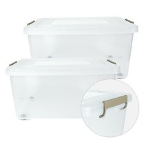 스페이스에디터 투명 베이직 리빙박스 80L 1+1, 샌드베이지