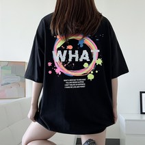 (국내제작/면/빅사이즈) 남여공용 박스 오버핏 네온 형광 프린팅 반팔티 2color