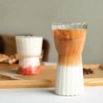 플랫화이트잔 아인슈페너잔 플리츠 냉커피잔 내열유리컵, 플리츠 유리컵 400ml, 1개