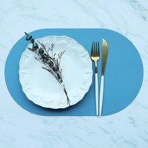 국내산 프리미엄 실리콘 식탁매트 테이블매트 430 x 260mm 380x 247mm 375x 235mm, 라운드(대), 2+1개, 블루