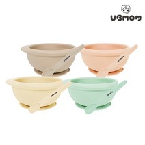 유비맘 유아 실리콘 흡착볼 + 플래티넘 실리콘 스푼, 초코찰떡(초코), 쑥떡(민트)