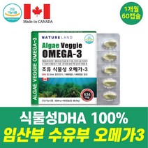 식약처 기능성인정 식물성 오메가3 임산부 수유부 섭취 가능 중금속 검사 완료 식물성 조류 추출 DHA 100% 비타민D E 함유 캐나다 완제품 소형캡슐 혈중중성지질 기억력 개선, 1박스