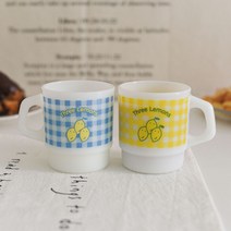 Three Lemons 밀크 글라스 250ml 홈카페 유리 머그잔 집들이선물 생일선물 2Px1set, 옐로우1P+블루1Px1set