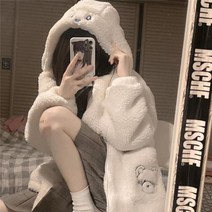 여자 오버핏 흰색 곰돌이 중학생 후리스 후드 집업 뽀글이 귀여운 고등학생 여중생 양털