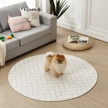 휴팡 6T 양면 원형 강아지매트[미끄럼방지 슬개골보호 애견매트] 지름 140cm 헤링본화이트