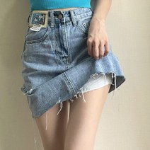 안감바지 빅사이즈 M청바지 스커트 2022 봄 여름 라이트블루 노출방지 힙랩 데님 미니 4640725967