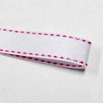 선물포장리본 꽃포장리본 골지 스티치 리본 (폭 5mm 길이90m)(폭 10mm/15mm 길이 45m), 57(화이트+핑크스티치), 15mm