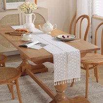 캐프마켓 플라워 레이스 테이블러너 원형 사각 테이블보 식탁보, 04 태슬, 6인용 30 x 220 cm