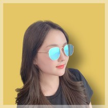 여성 각진 미러 선글라스 여자 얼굴 골드-블루미러