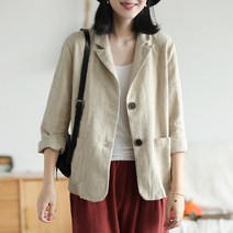 여성 면마 자켓 심플 무지 봄 여름 가을 여자 긴팔 재킷 상의 2023 women linen jacket XK0438
