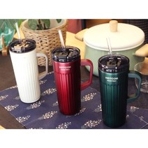 핫콤 뉴트로 텀블러 520ml 전밀폐 스텐 머그컵 보온보냉 이중 진공 손잡이 차량용 텀블러, 아이보리