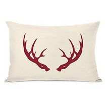 One Bella Casa 15234PL42 Huntsman Antlers Inverted Pillow by OBC 14” x 20” Ivory/Red, 1
