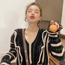 스트라이프 v넥 니트 톱 이너녀