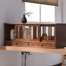 미닫이 수납장 빈티지 원목 미니 그릇장 홈카페수납장, 우드 미디움