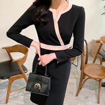 [랜덤플레이] 아나운서룩 오피스 사선 라인 정장 미디원피스