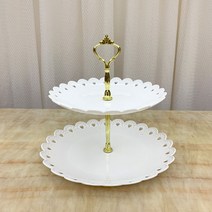 3단디저트트레이 3단 2단 접시 트레이 과일 쟁반 플라스틱 유럽풍 작은 세련된 거실 가정용 캔디 간식 케이크 과자 홀더, 10 금왕관 원형 2단