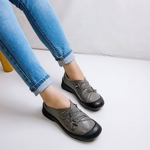 또앤슈 소가죽 중년 여성 끈 밴딩 발편한 키높이 단화 5cm 푹신한 쿠션 엄마 효도 신발