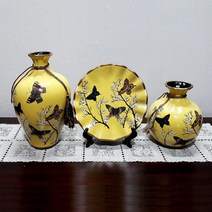 엔틱 도자기 화병 3p SET, H08 (노랑)