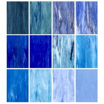Unicoshape 스테인드 글라스 시트 12장 팩 15.2 x 10.2cm(6 4인치) 대성당 유리 아트 공예용 모자이크 타일 (혼합 투명) 110334, Blue Mixed - 12pc