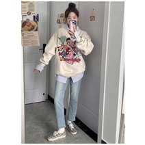가을 겨울 아메리칸 베티 걸 캐릭터 남녀 루즈핏 캐주얼 라운드 가을 겨울 오버사이즈 맨투맨