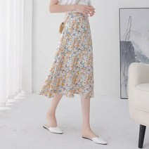 여성 쉬폰 스커트 꽃무늬 미디 치마 A라인스커트