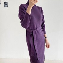 여자 가을 니트 목폴라 니트 미디 원피스