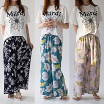 스타일에스 여자 빅사이즈 실키 패턴 와이드 팬츠 여름 밴딩 바지 긴바지