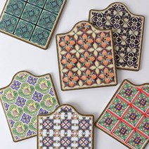 올리아르 빈티지패턴 도자기 냄비받침, 1개, 아이보리