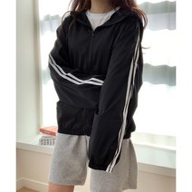 캐주얼 두줄 후드 바람막이 점퍼 오버핏