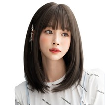 하이유니 마르티나 중단발 헤어 통가발 40cm, 챠콜블랙 - 통가발+거치대+가발망