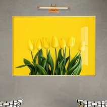 보고아트 로맨틱 플라워 알록달록 튤립 생화 식물 그림 거실 인테리어 액자, [1] 7송이 노란튤립_노란배경-가로