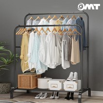 튼튼한 철제 2단 행거 옷걸이 스탠드 헹거 수납 선반, 블랙