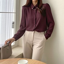 여자 봄 가을 베이직 카라 진주 체인 블라우스