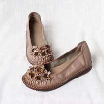 꽃 가죽 플렛 컴포트화 중년여성 쿠션 단화 엄마 발편한 신발 어르신 효도화 2.5cm J114