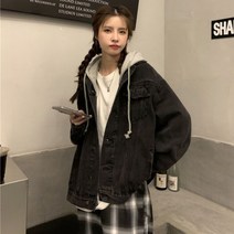 여자 빈티지 루즈핏 청자켓 8회 후드 레이어드 청카바 데님 재킷