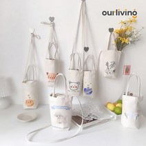 캔버스 드링크 백 텀블러 캐리어 컵 홀더 테이크 아웃 에코백 커피 에코 휴대용 가방 물병, 지구곰
