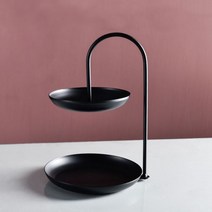 악세사리 2단 트레이 철제금속 원형 선반 악세서리 소품 보관함, 블랙