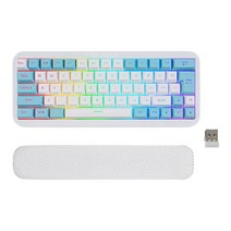 shangren 손목 받침대가있는 2.4G 무선 키보드 63 키 충전식 RGB USB 수신기 핫 스왑 가능 1850mAh 노트북 용 소형 풀 사이즈, 30.98x12.55cm, 플라스틱, 하얀색
