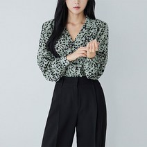 리틀마켓 레오파드 밑단 라운딩 호피 쉬폰 긴팔 블라우스 BI08B2