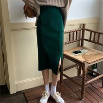 셀러허브 여성패션 [오노마] ONM 편안한 코디 데일리 밴딩 골지 니트 롱스커트 절개