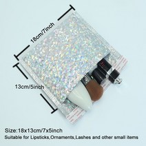 구디백 [2세트 묶음] 어린이집 생일 돌잔치 결혼식 유치원 답례품 10pcs 홀로그램 호일 버블 메일러 메이크업 선물 가방 글래머 다채로운 포장 버블 메일러 패딩 배송 우편, 레이저 실버-18x13cm
