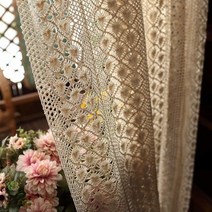 WINYY 거실용 보헤미안 커튼 빈티지 핸드메이드 크로셰 농가 할로우 아웃 뜨개질 레이스 슬라이딩 유리 도어 로드 포켓 조명 필터링 드레이프 침실 1 패널 99.1 x 149.9c