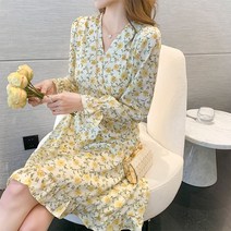 블링앤수 여성 여름 브이넥 프릴 플라워 패턴 원피스 KZZ669