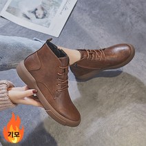 도오빠 소리즈 여성 가죽 워커 레이스업 부츠 싱글 기모 플랫 앵클부츠 가을 겨울 발편한 여자워커