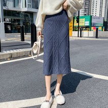 꽈배기 니트 치마 여성 밴딩 롱 스커트 H라인