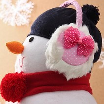 도트 리본 귀마개 핑크 겨울용 털귀마개