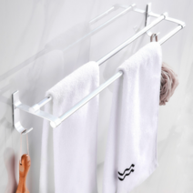 알뜰살림 심플바스 2단 수건걸이 무타공 간편설치, 59CM, 퓨어 실버틴